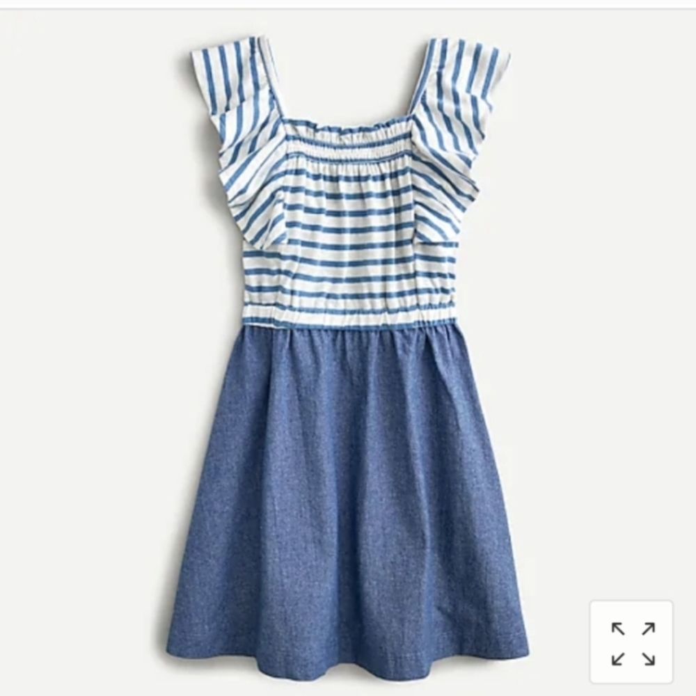 Crewcuts Girls Dress Maxi Striped size 4 Blue White Ruffle Sleeve